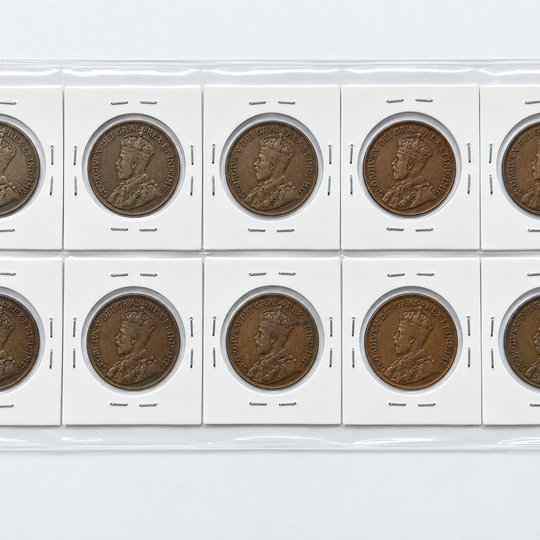 1911-1920 Canada Large Cent Complete 10 Coin Set King George V Pennies VF
