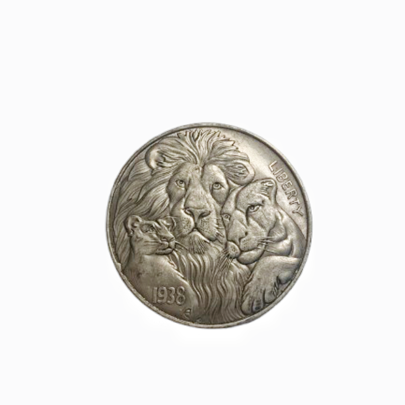Copper Craft  Coin “1938 Lion Family “40mm Hobo Nickel Big Coin