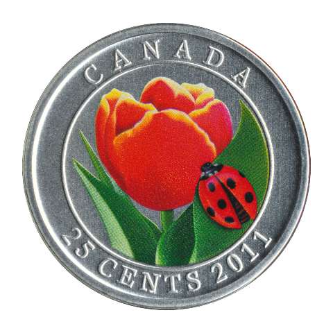 2011 Canada 25 Cents Tulip with Ladybug Coloured Coin