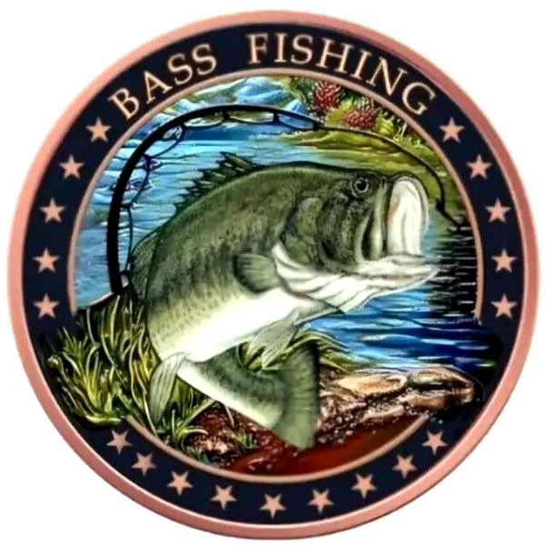 Bass Fishing USA 1 oz. Pure Copper Colourized Bullion Round!!