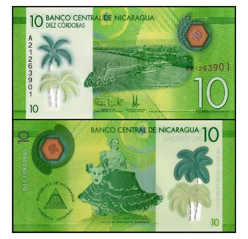 2014 Nicaragua 10 Cordobas Billet UNC, Polymère