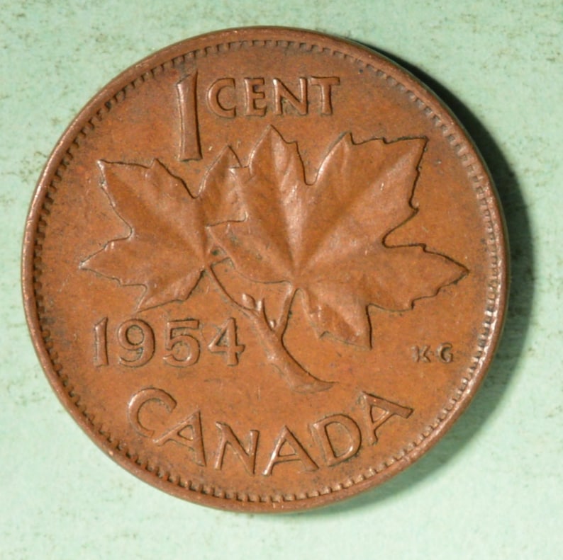 1954 Canada One Cent  Shoulder Fold VF