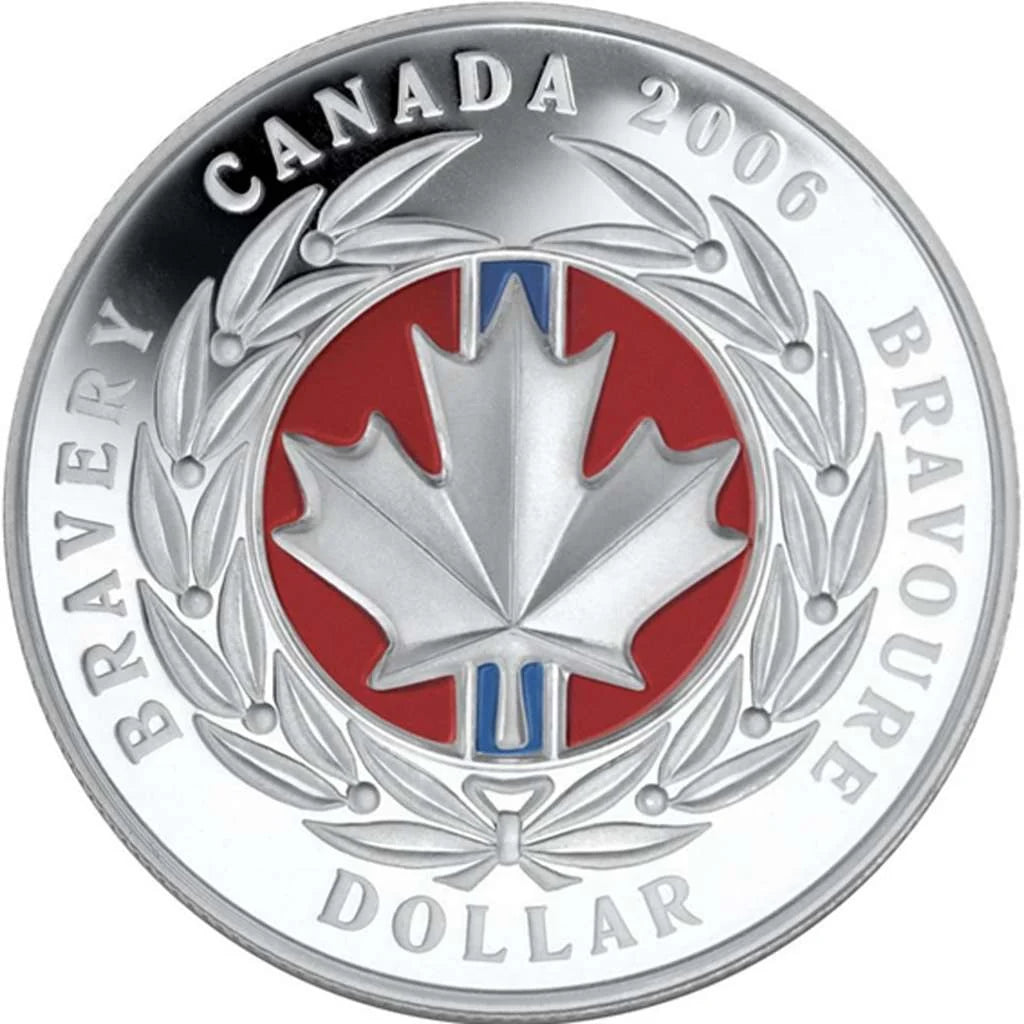 2006 Canada $1 Medal of Bravery Enamel Effect Silver Proof Dollar