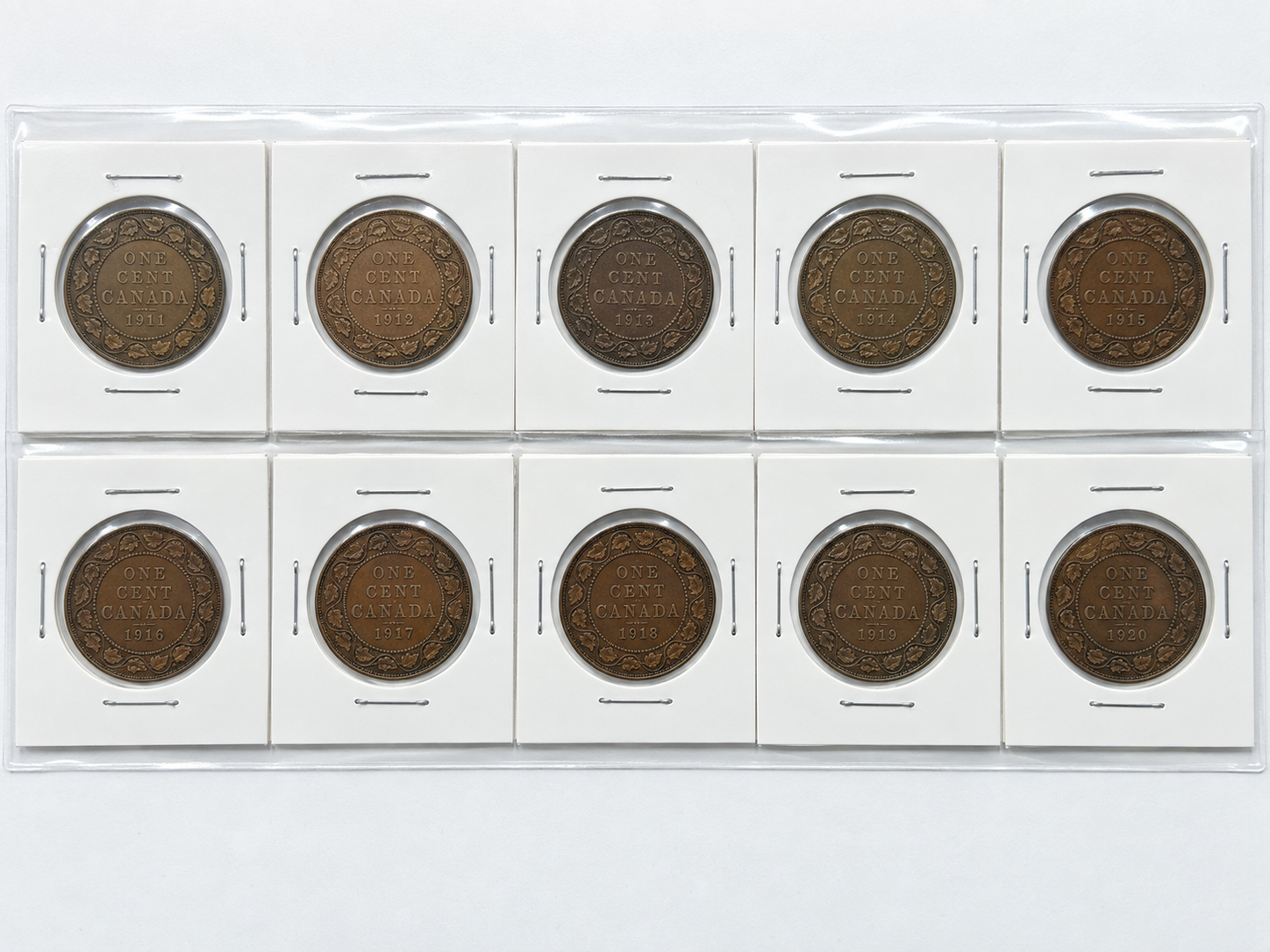 1911-1920 Canada Large Cent Complete 10 Coin Set King George V Pennies VF