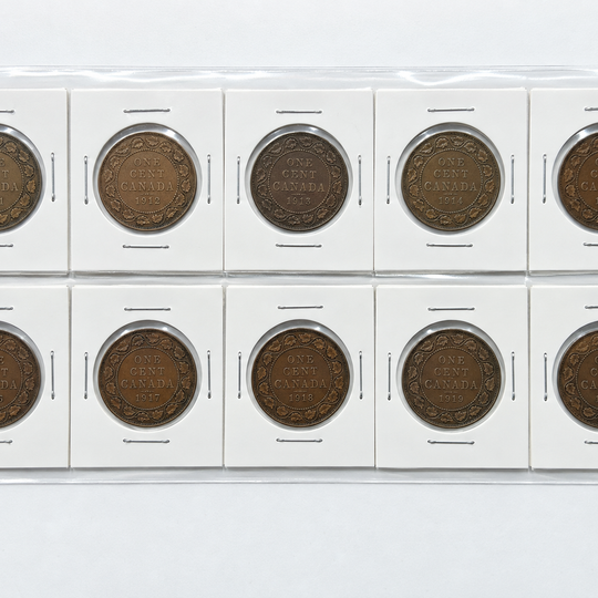 1911-1920 Canada Large Cent Complete 10 Coin Set King George V Pennies VF