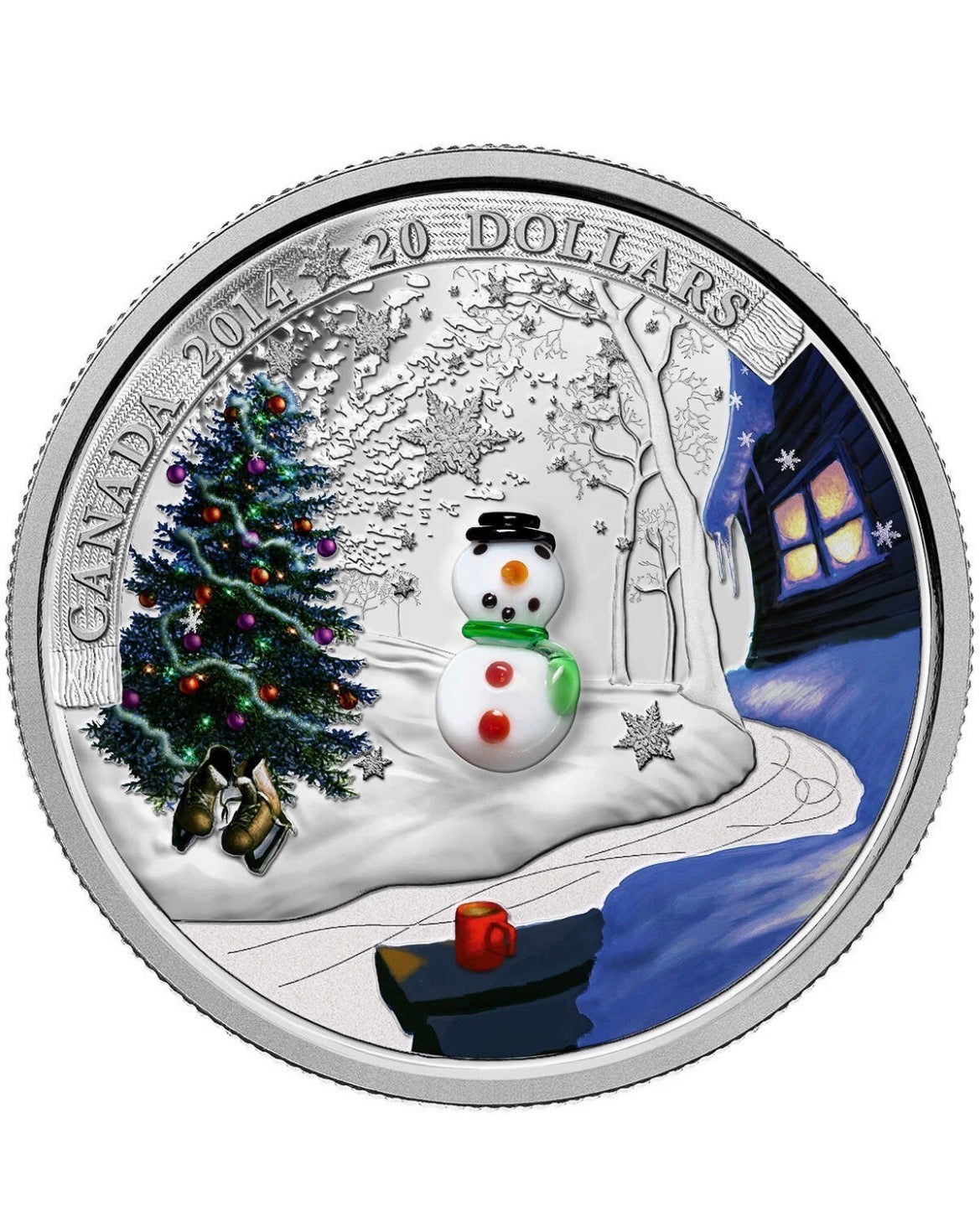 2014 Canada Silver $20 Venetian Glass Snowman  1 oz
