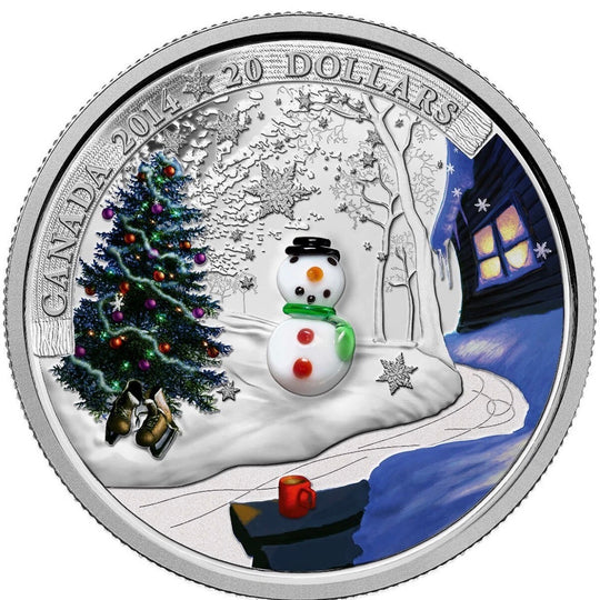 2014 Canada Silver $20 Venetian Glass Snowman  1 oz