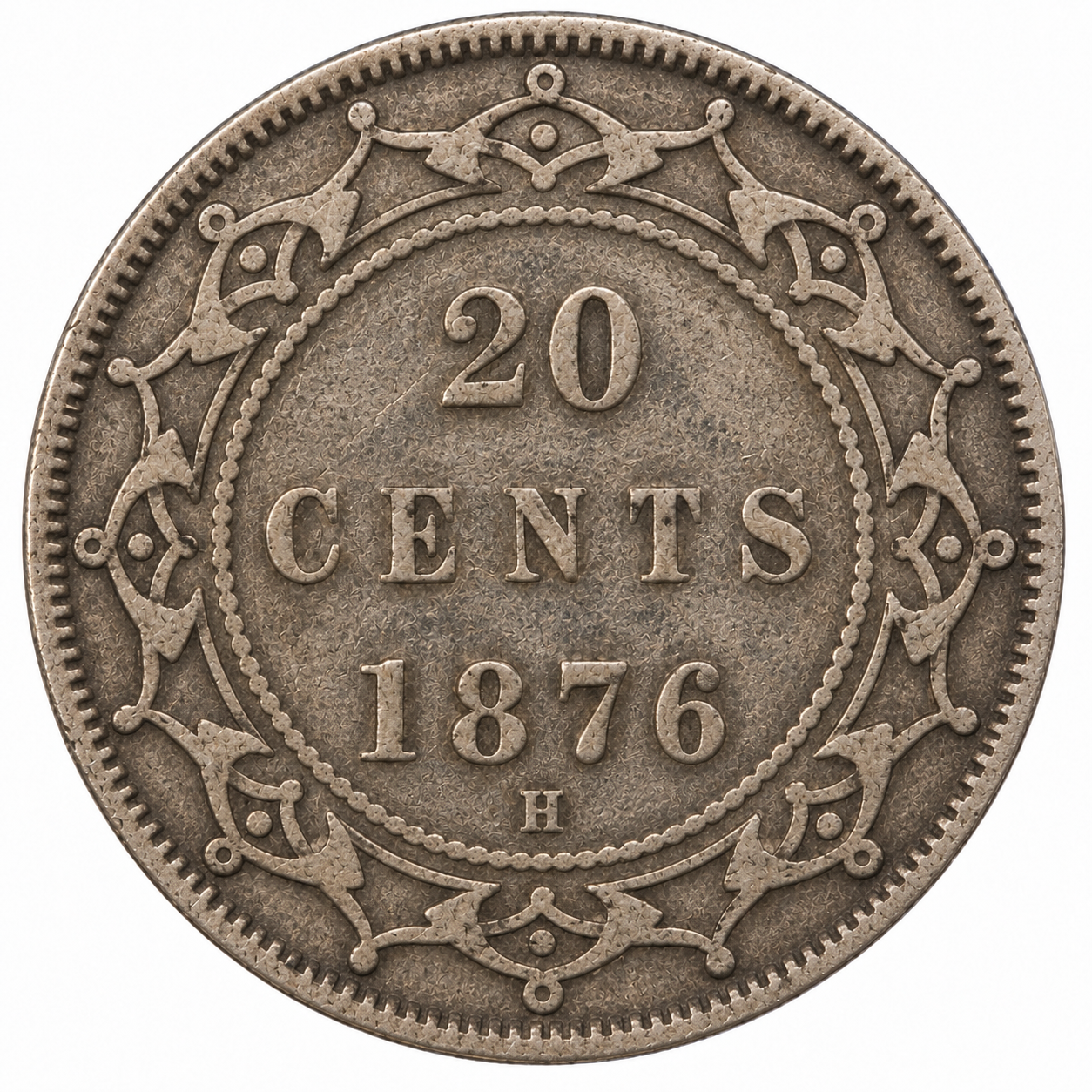 1876 H Newfoundland 20 Cents Queen Victoria .925 Silver Canada VG