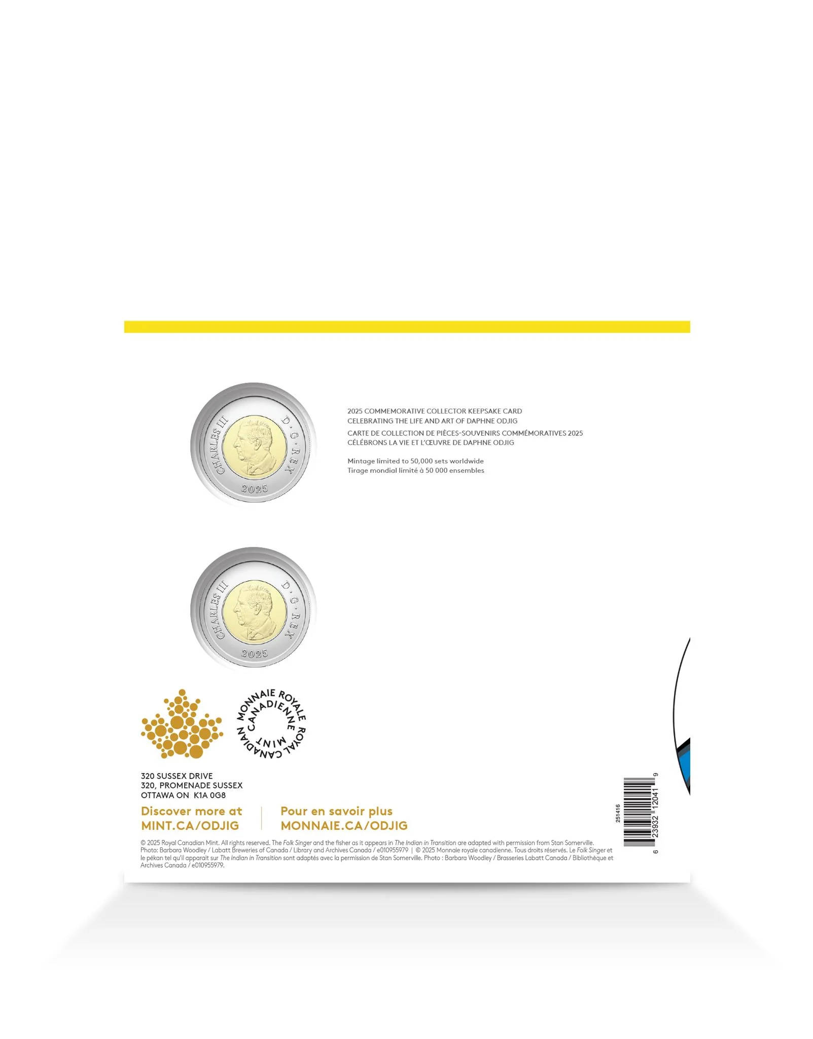 2025 Daphne Odjig $2 Commemorative 2-Coin Set Keepsake Card