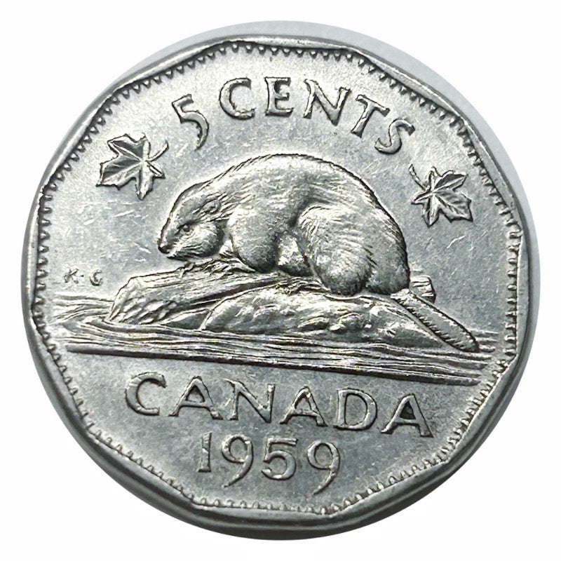1959 Kanadische 5-Cent-Beaver-Nickel-Münze (Umlauf) VF