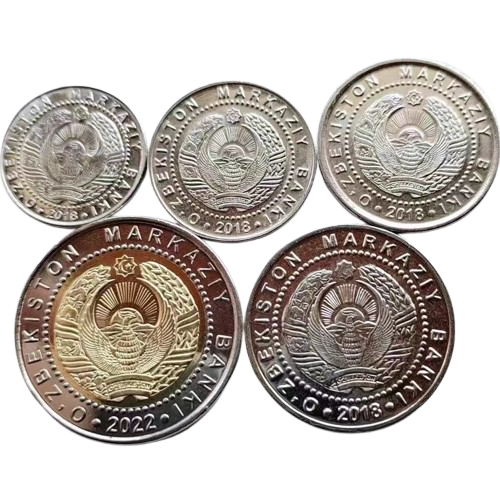 Uzbekistan 50 100 200 500 1000 Som Coin Set 5 Collectible BU #0416