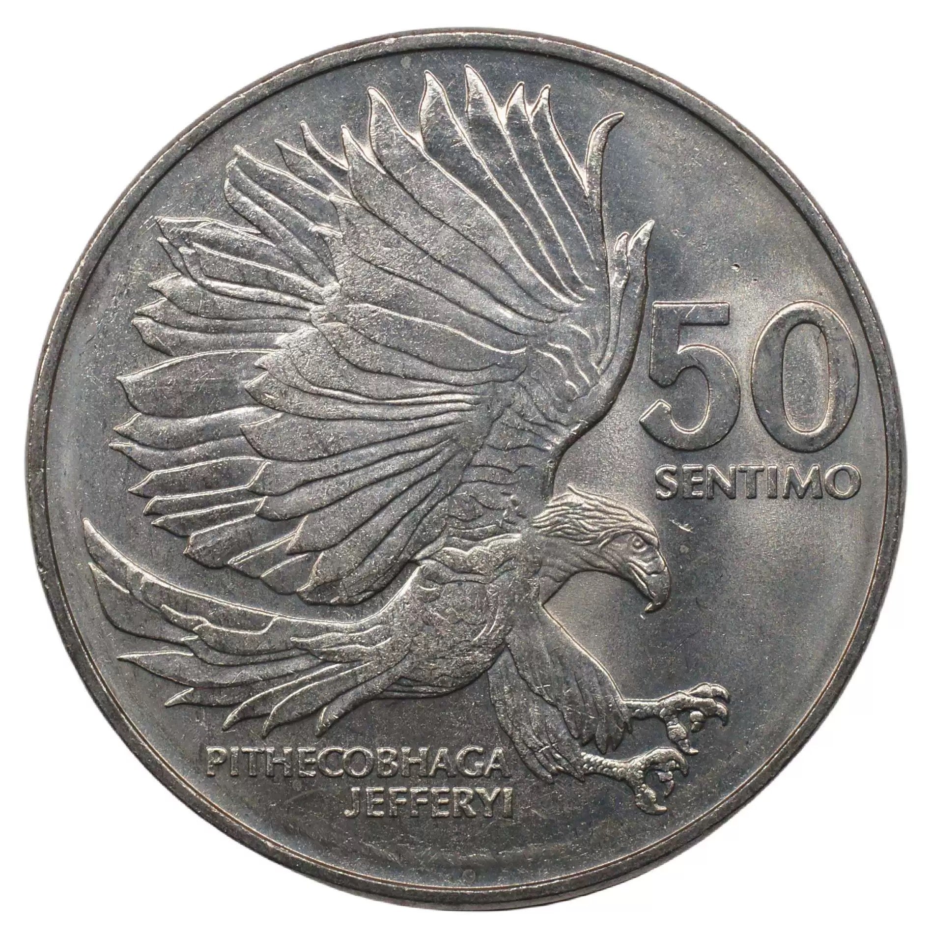 1983 Philippines 50 sentimos coin Eagle attacking  bird animal BU
