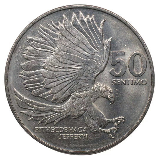1983 Philippines 50 sentimos coin Eagle attacking  bird animal BU