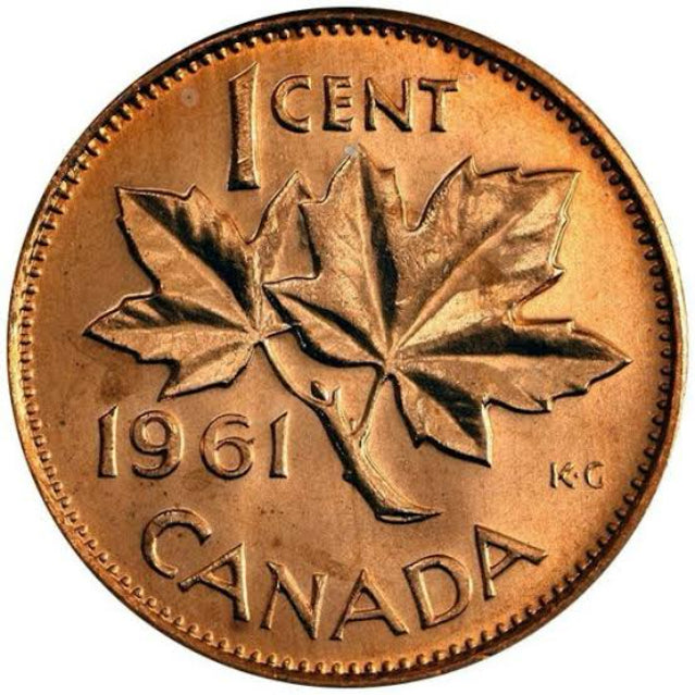 1961 Canadian 1-Cent Maple Leaf Twig Penny  BU