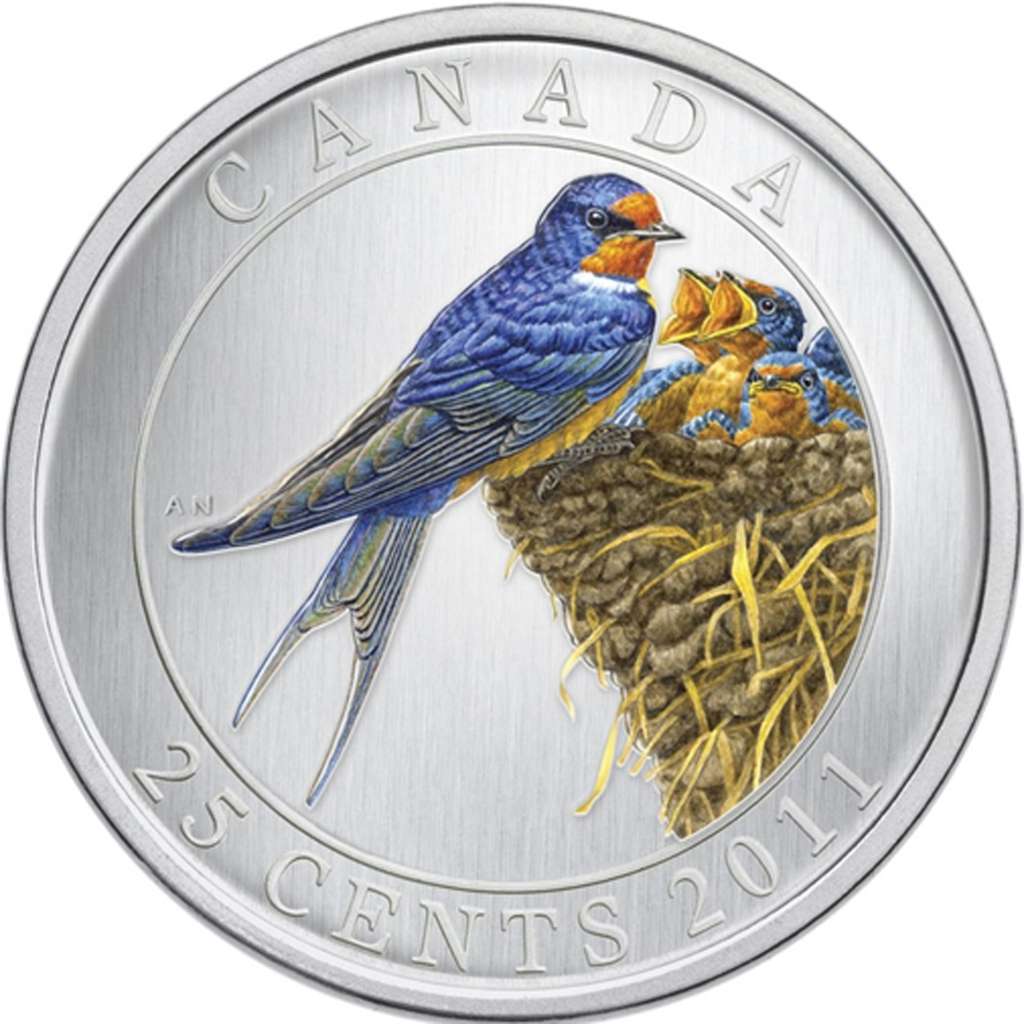 2011 Canada 25 Cents Barn Swallow Birds of Canada Coloured Specimen Coin