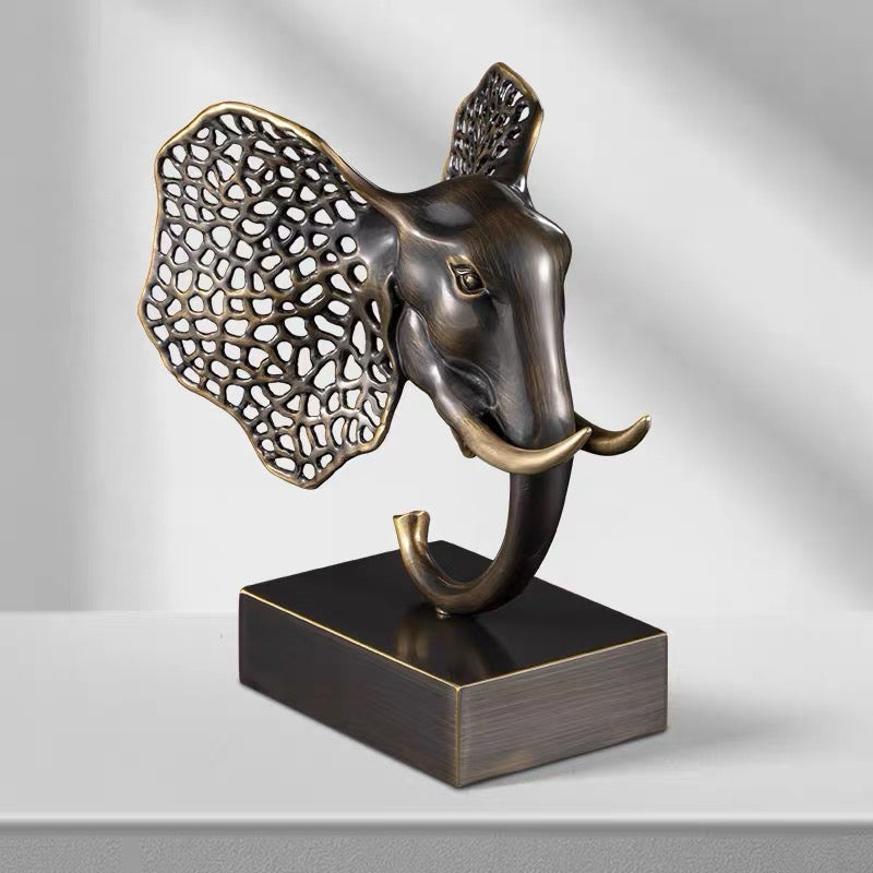 Luxury Abstract Elephant Head Sculpture – Modern Bronze Finish Decorative Statue