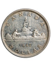 1947 Canadian Silver Dollar Coin Pointed 7  VF
