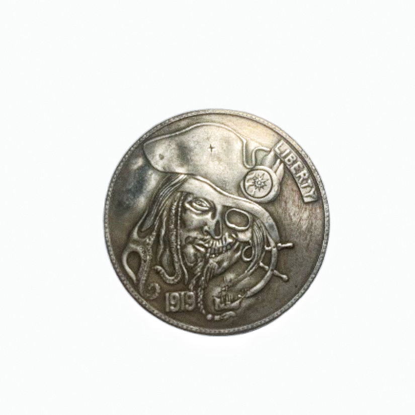 Copper Craft  Coin “ Pirate Skeleton  Jack “40mm Hobo Nickel Big Coin