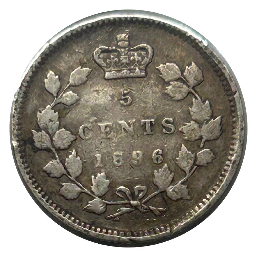 1896 Canada Five Cents Silver Queen Victoria Coin VF