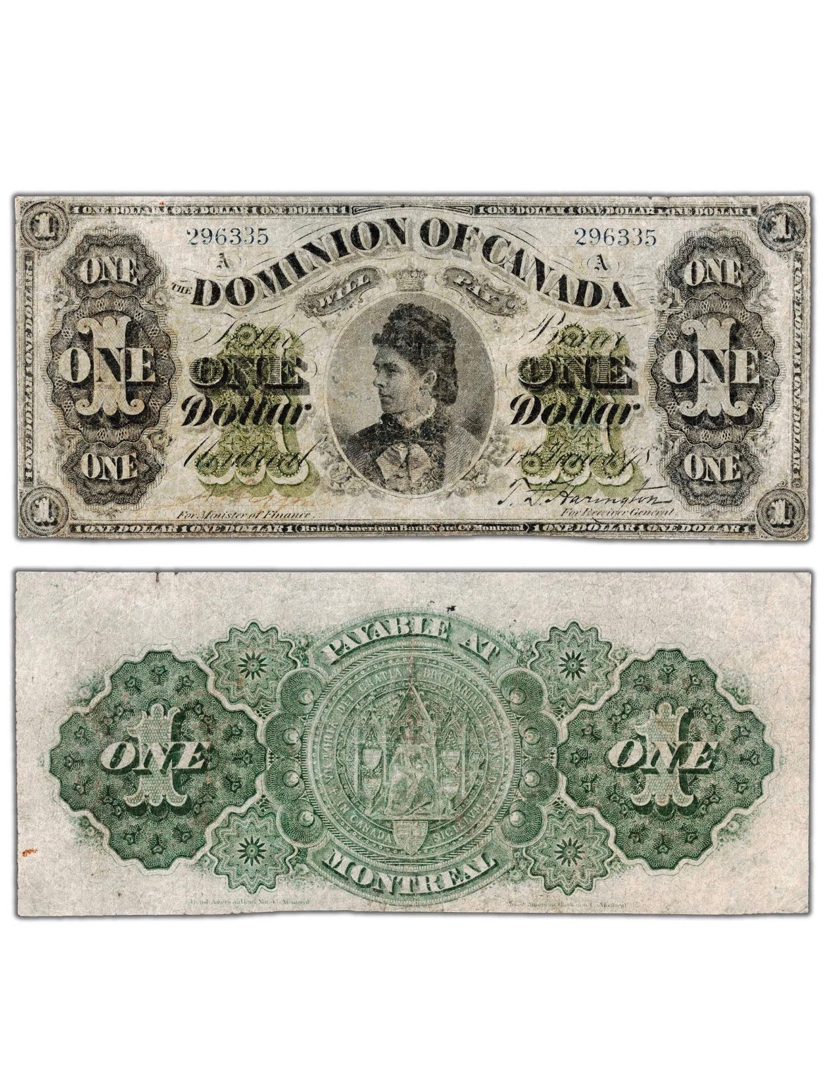 Canada 1878 $1 Lettered Border Note