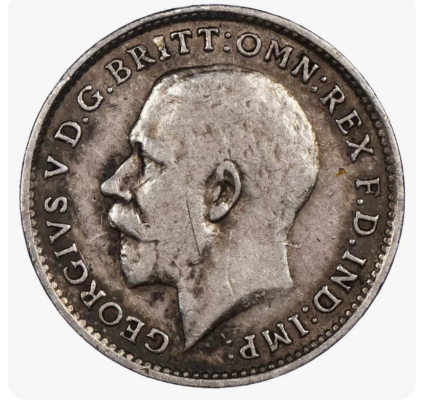 1919 UK Great Britain Three Pence Silver Coin