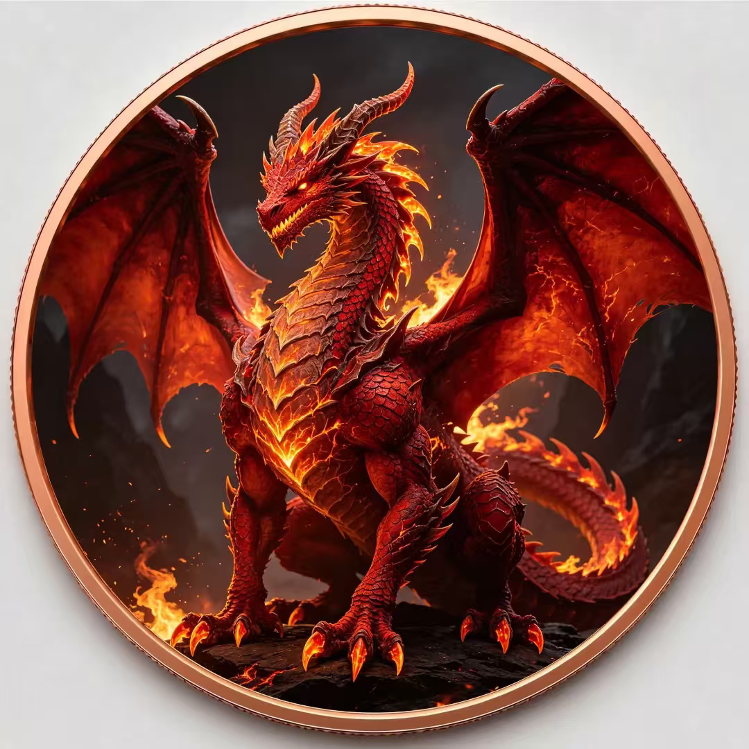 Inferno Dragon 1 oz. 3D High Relief Colourized Pure Copper Round
