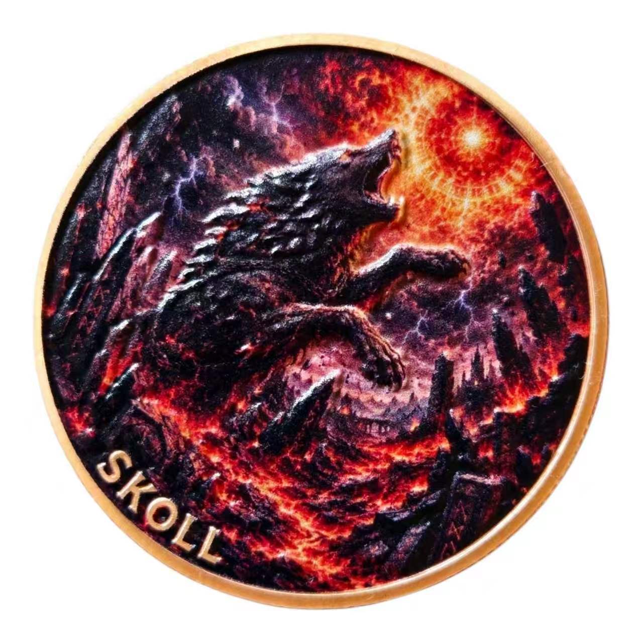 Skoll Sun Chaser Wolf Norse Mythology 1 oz 3D High Relief Colourized Copper Round