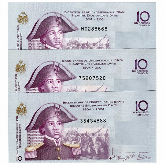 Haiti 2004 10 Gourdes Banknote Fancy Serial N6021777 Triple 7 UNC