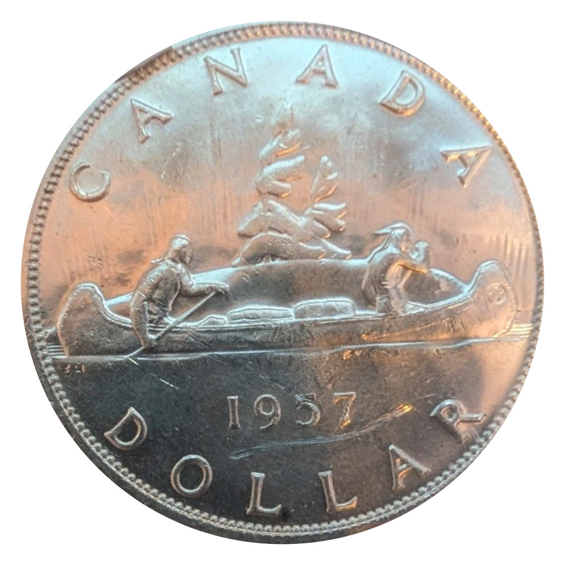 1957 Canadian Silver Dollar Coin MS 60