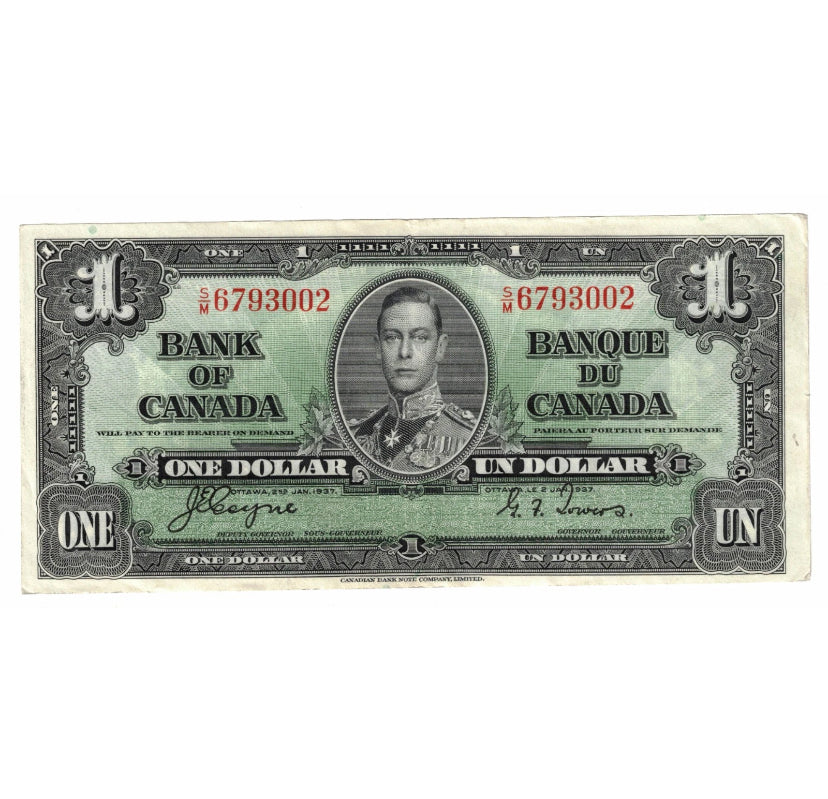 1937 Canada  $1 One Dollar Banknote Coyne - Towers Good Condition