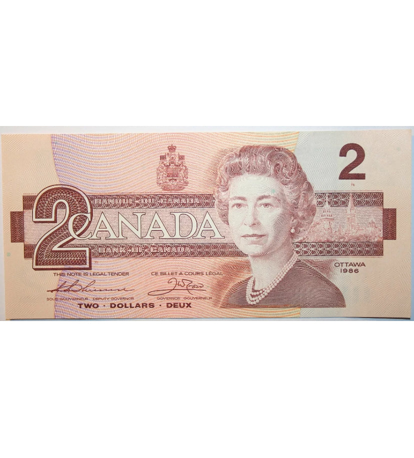 1986 Canadian Two Dollar Banknote 2$ Bank Of Canada Uncirculated Currency