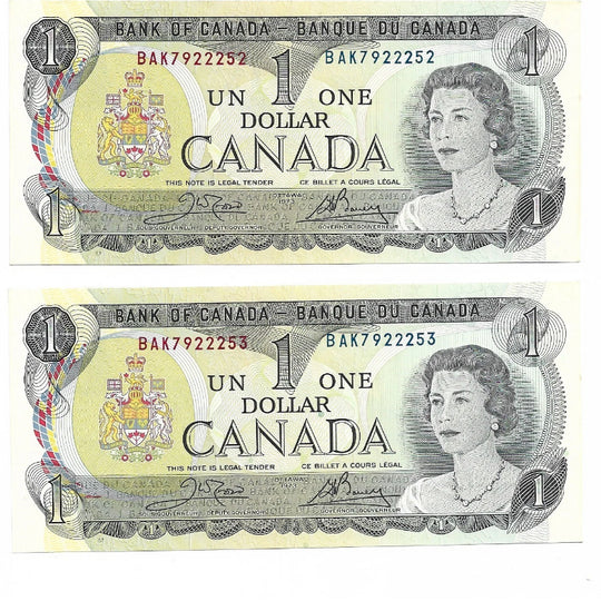 1973 Billet de 1 $ de la Banque du Canada Lawson-Bouey UNC