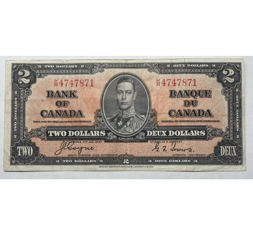 1937 Coyne/Towers Bank Of Canada $2  VF Condition