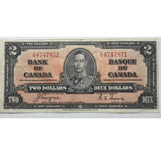 1937 Coyne/Towers Bank Of Canada $2  VF Condition