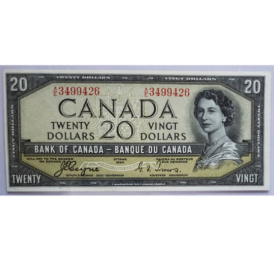 1954 Bank of Canada $20 Note Beattie-Rasminsky  BC - AU