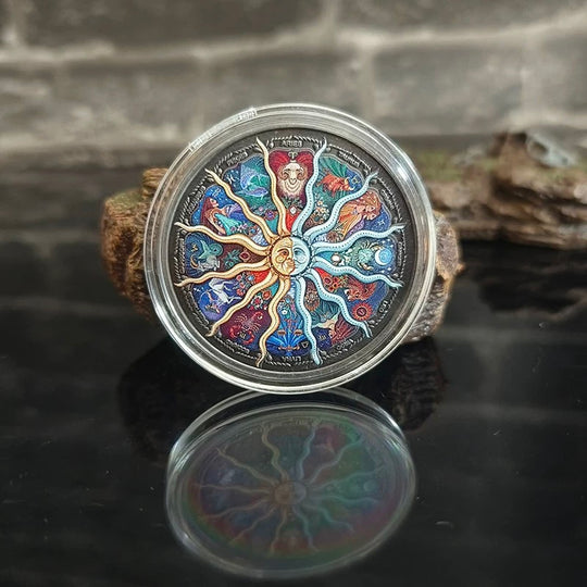 Lucky Coin - 12 constellations colored Craft Gift Coin in Protective Plastic Capsule Silver plated