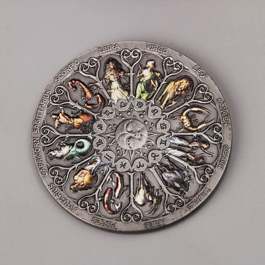 Lucky Coin - 12 constellations colored Craft Gift Coin in Protective Plastic Capsule Beautiful Coin