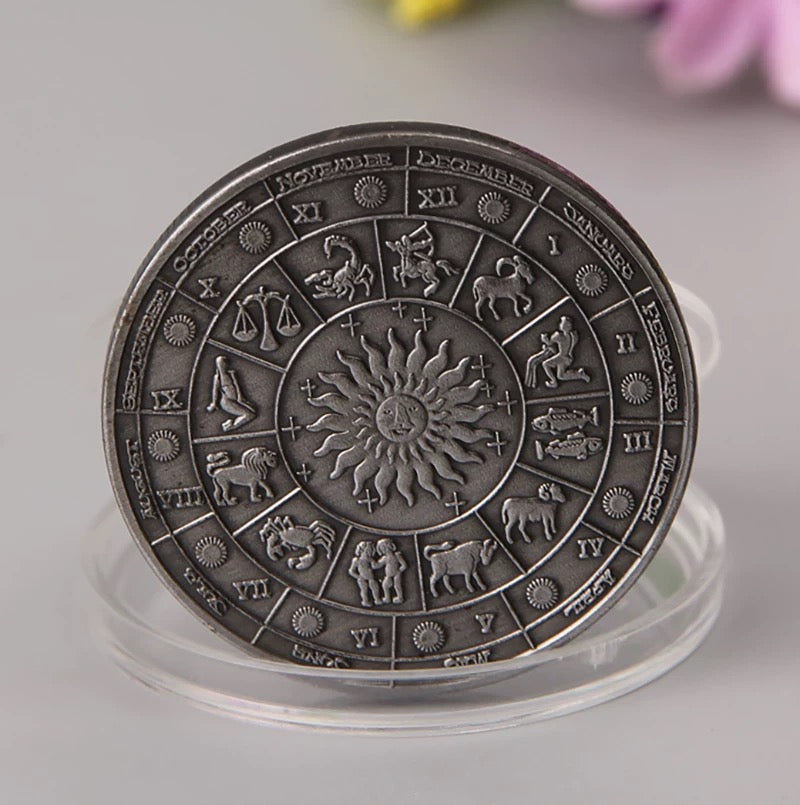 Lucky Coin - 12 constellations colored Craft Gift Coin in Protective Plastic Capsule Beautiful Coin