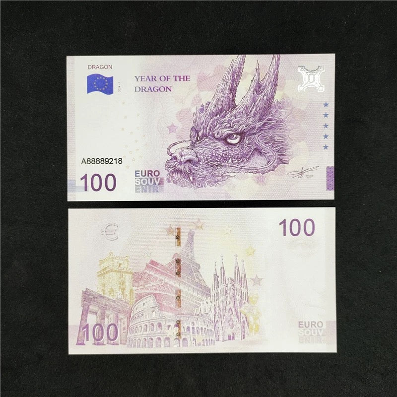 2024  Year of The Dragon 100 Euro Commemorative Commemorative Bill Souvenir Banknote UNC