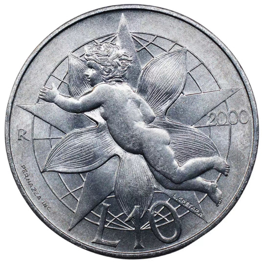 2000 San Marino  10 Lire amoretto Cupid 22mm Alum coin UNC