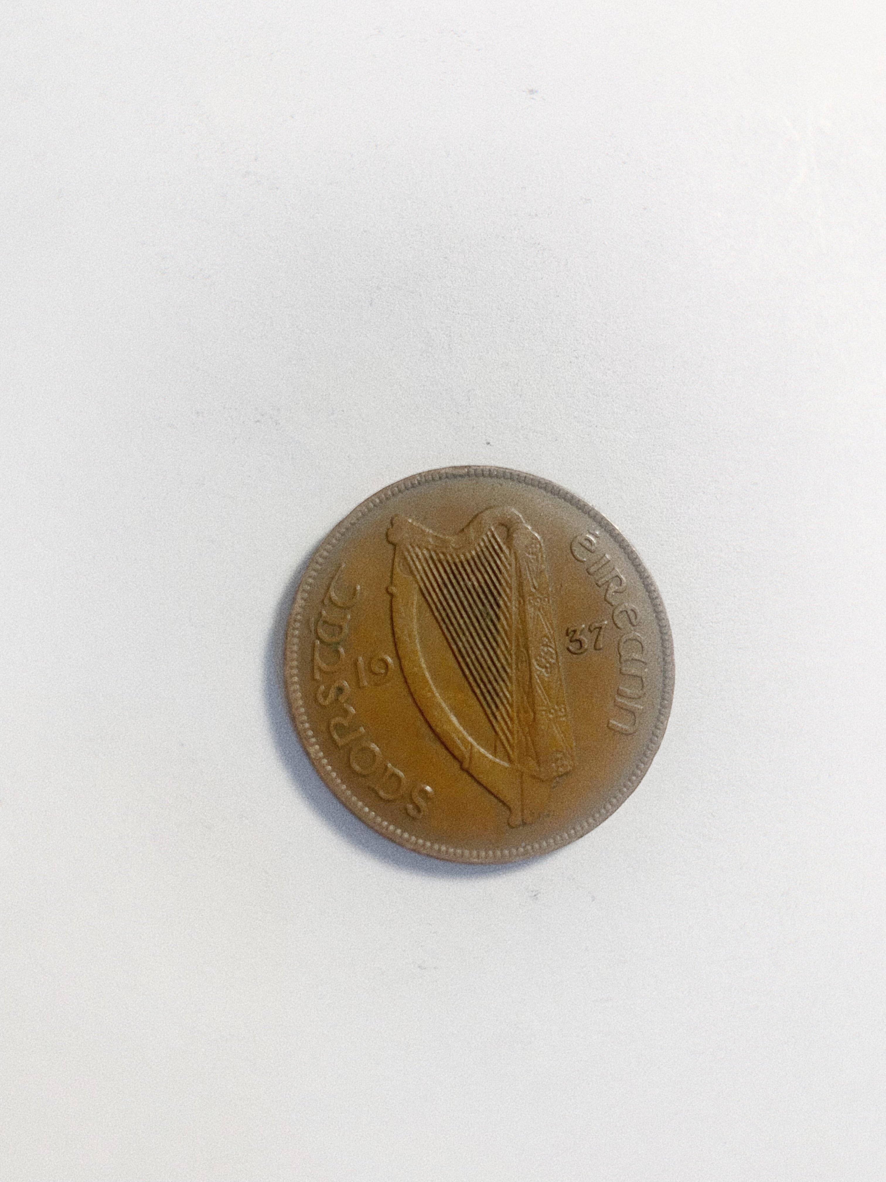 1928-1937 Ireland 1 penny  hen harp copper coin VG