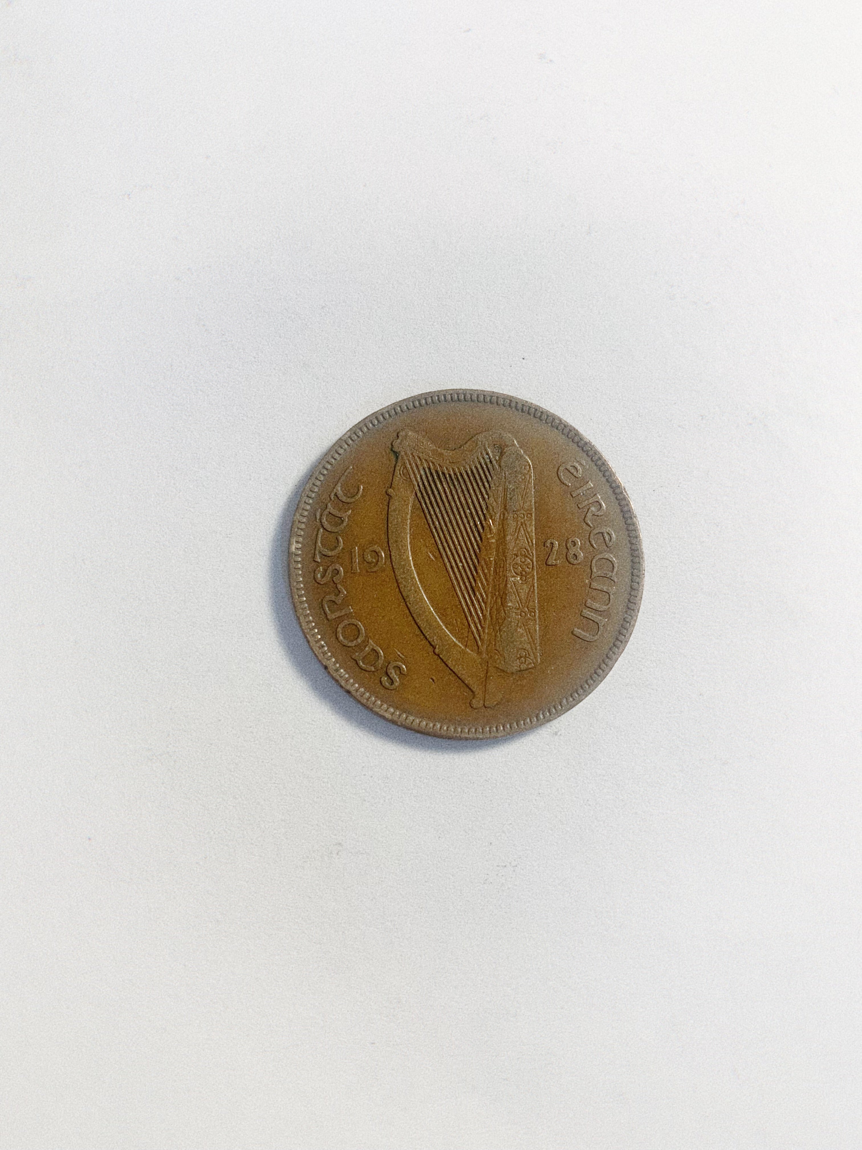 1928-1937 Ireland 1 penny  hen harp copper coin VG