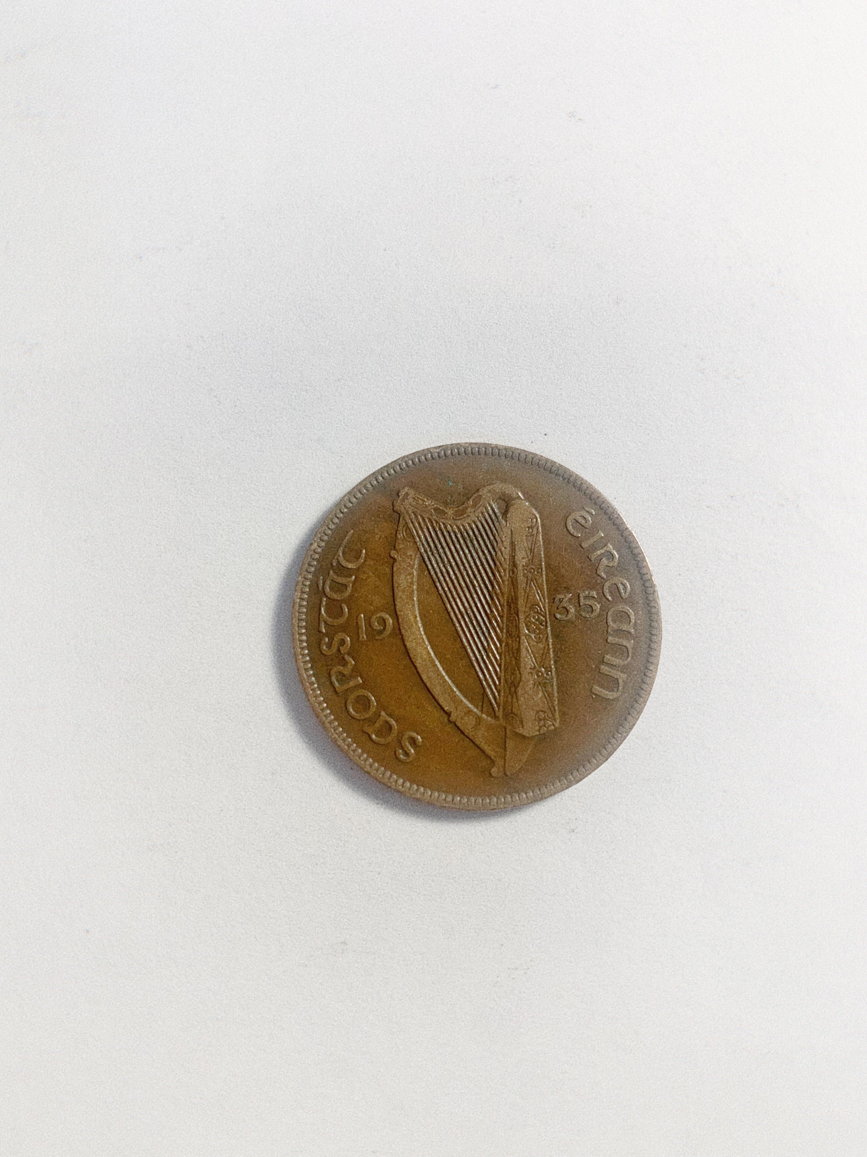1928-1937 Ireland 1 penny  hen harp copper coin VG