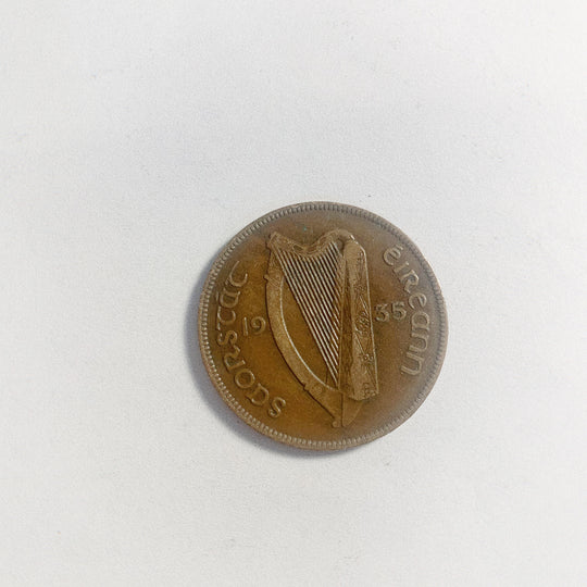 1928-1937 Ireland 1 penny  hen harp copper coin VG
