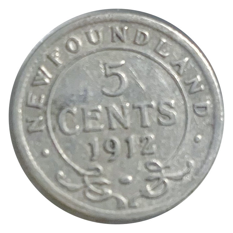 1912 Newfoundland Silver 5 Cents Coin VG