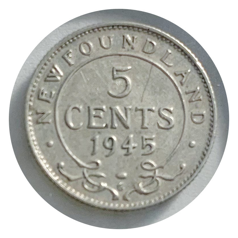 1945 C Newfoundland 5 Cent  Silver Coin VF