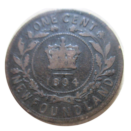 1894 Newfoundland one Cent Penny Coin VG