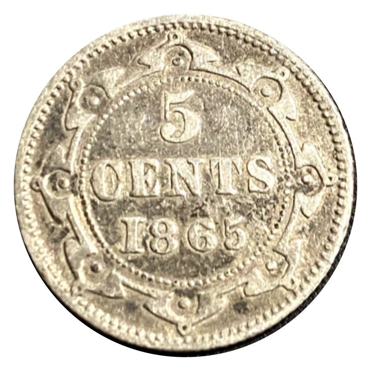 1865 Newfoundland 5 Cents Silver Coin Rare VG