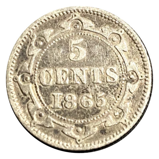 1865 Newfoundland 5 Cents Silver Coin Rare VG