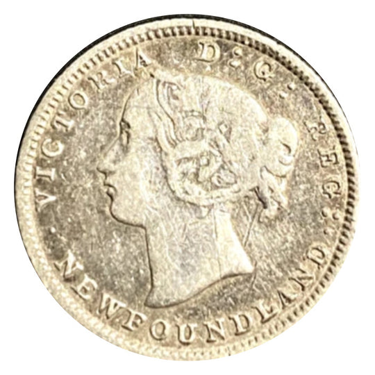 1865 Newfoundland 5 Cents Silver Coin Rare VG